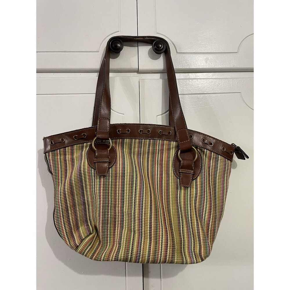 FOSSIL Multicolored Weave Tweed Shoulder Handbag Leather Purse Tote